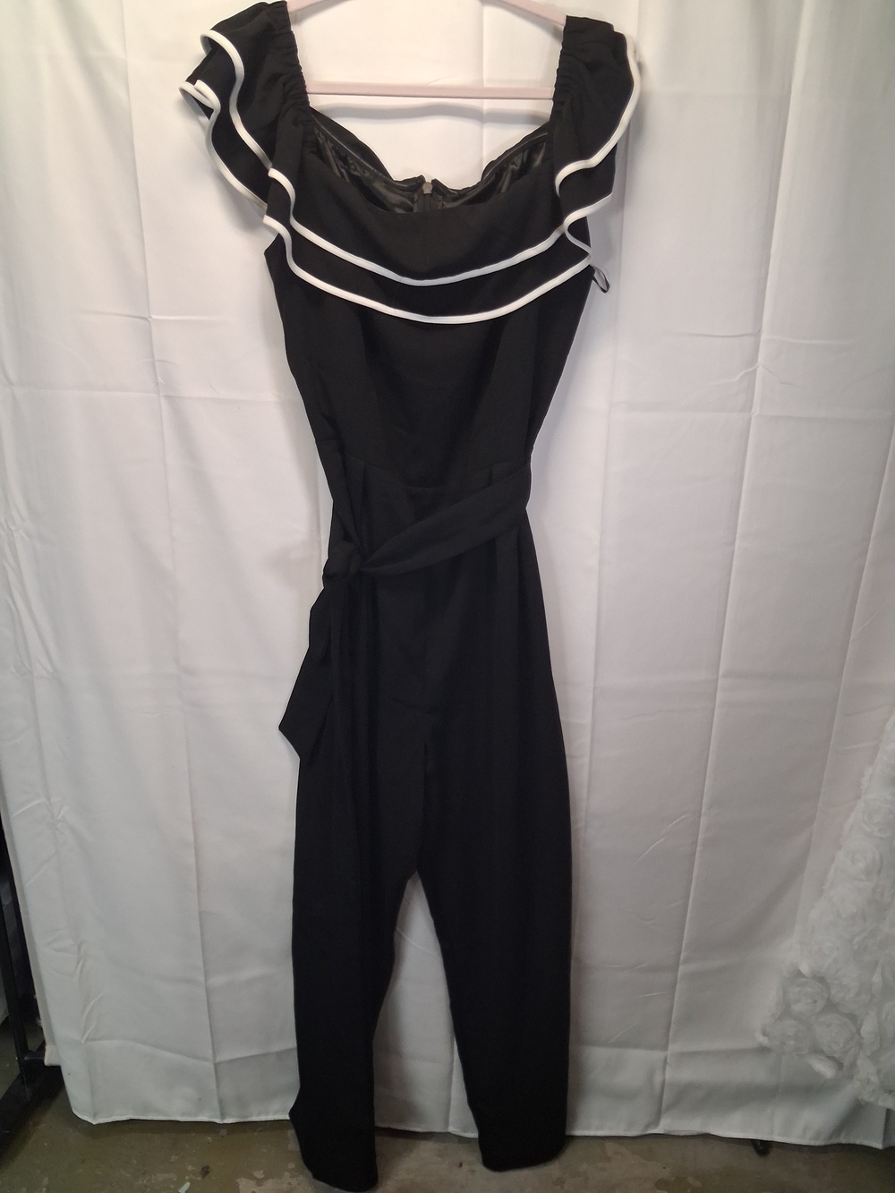 City Chic Black Off-Shoulder Ruffle-Trim Jumpsuit